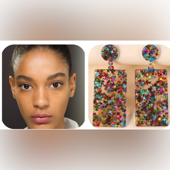 Star Colorful GeoResin Satement Earrings - Picture 16 of 16
